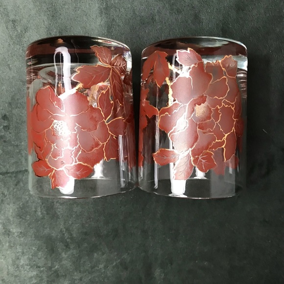 Retro Style Vintage Gold Trim Floral Design Old Fashioned Glasses Heavy Bottom - Picture 15 of 16